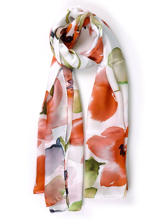 PARISE White printed pure silk satin stole