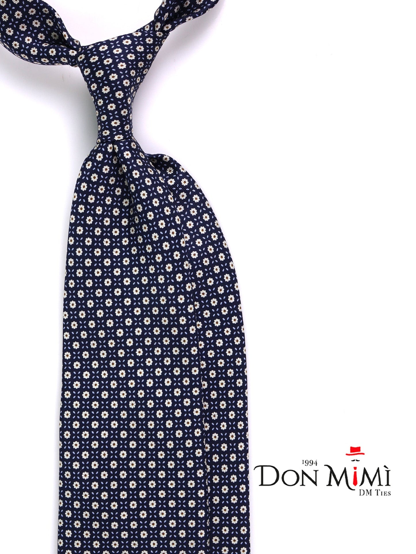 PEAK 7 Folds dark blue English printed silk tie