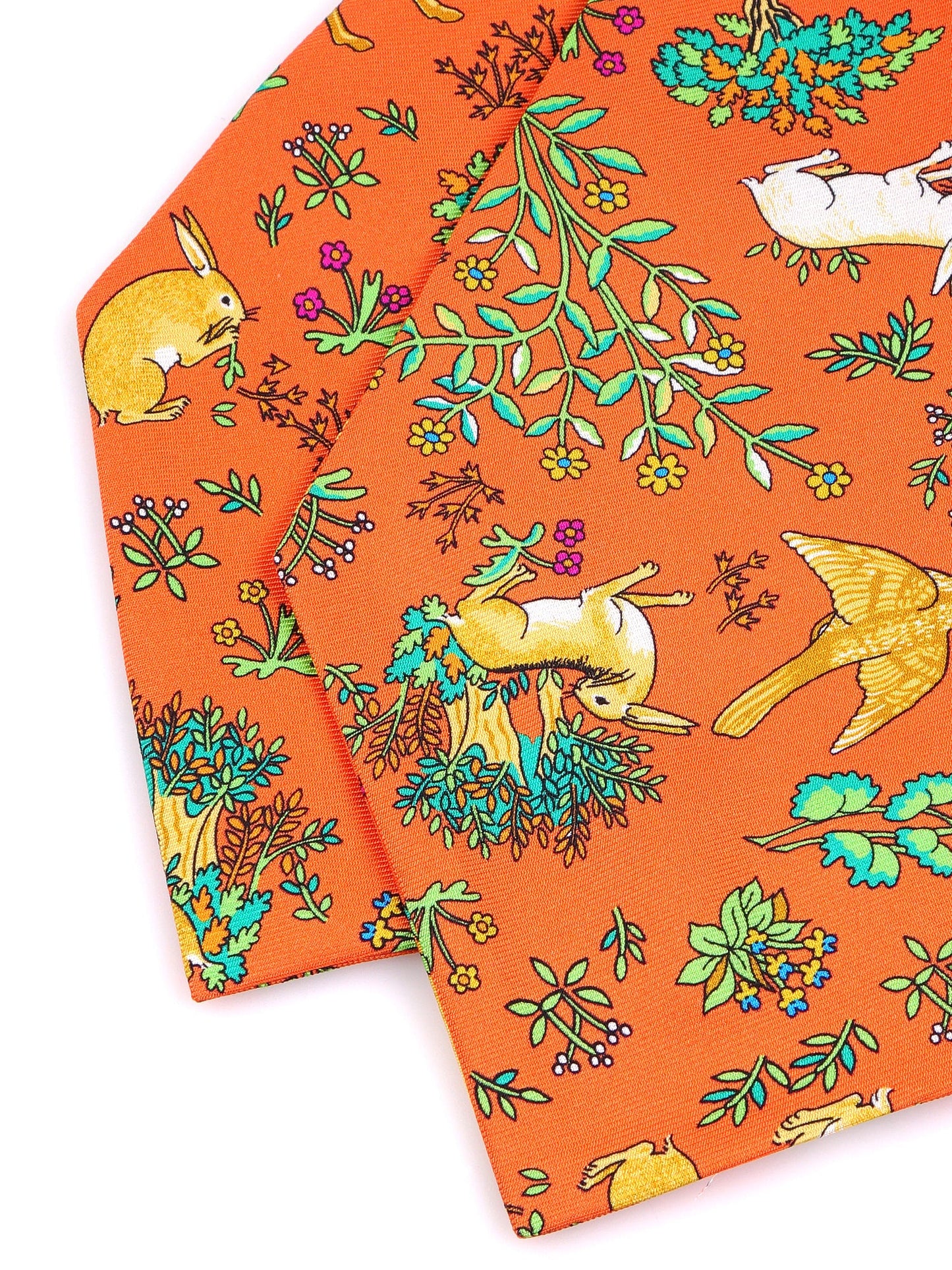 Orange double-pointed ascot in English printed silk PETALO