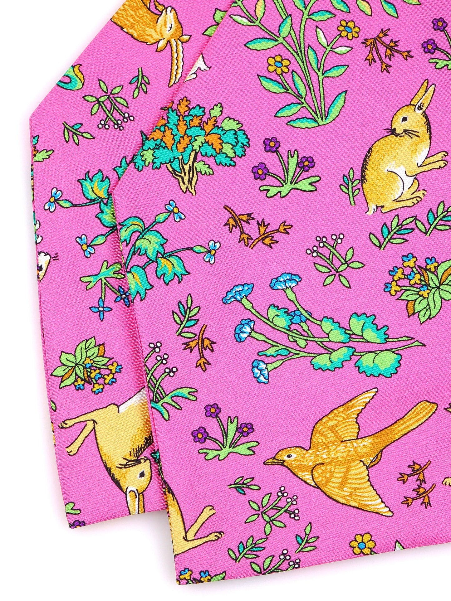 Pink double-pointed ascot in English printed silk PETALO
