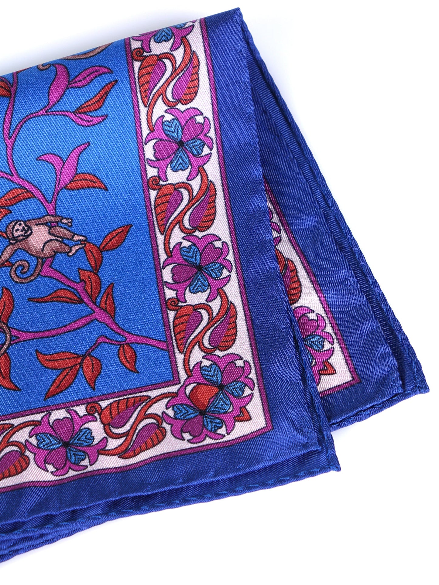 Blue pocket square in pure printed silk MONKEY