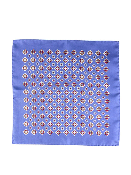 Blue Avion Pocket Square in Pure Printed Silk HOFFMAN