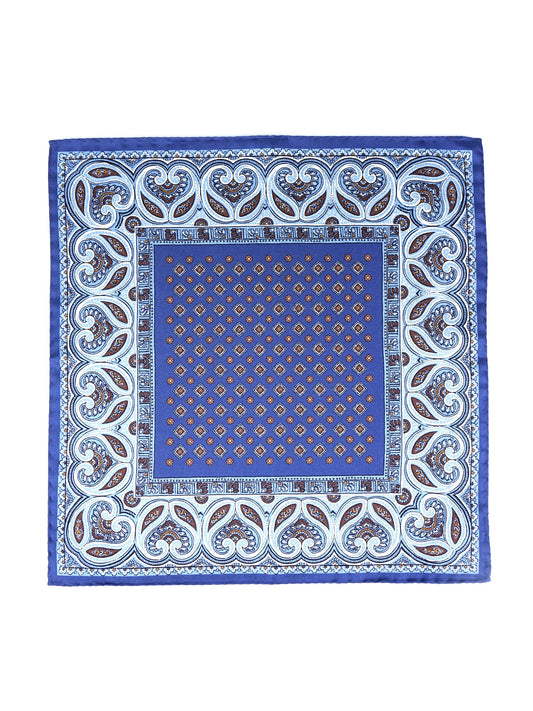 Avion Blue Pocket Square in Pure Printed Silk GAVINO