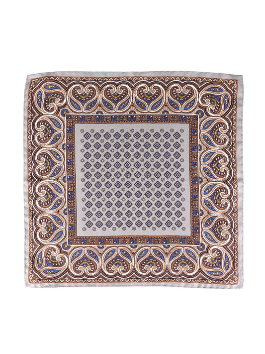 Beige Pocket Square in Pure Printed Silk GAVINO