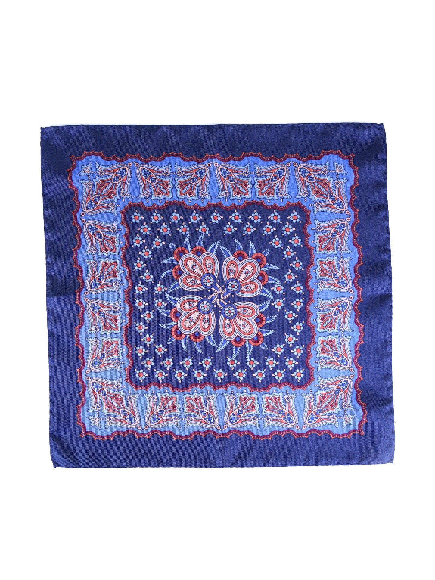 Blue Printed Pure Silk Pocket Square ROMILDO