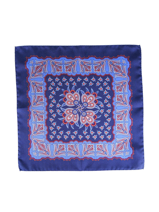 Blue Printed Pure Silk Pocket Square ROMILDO