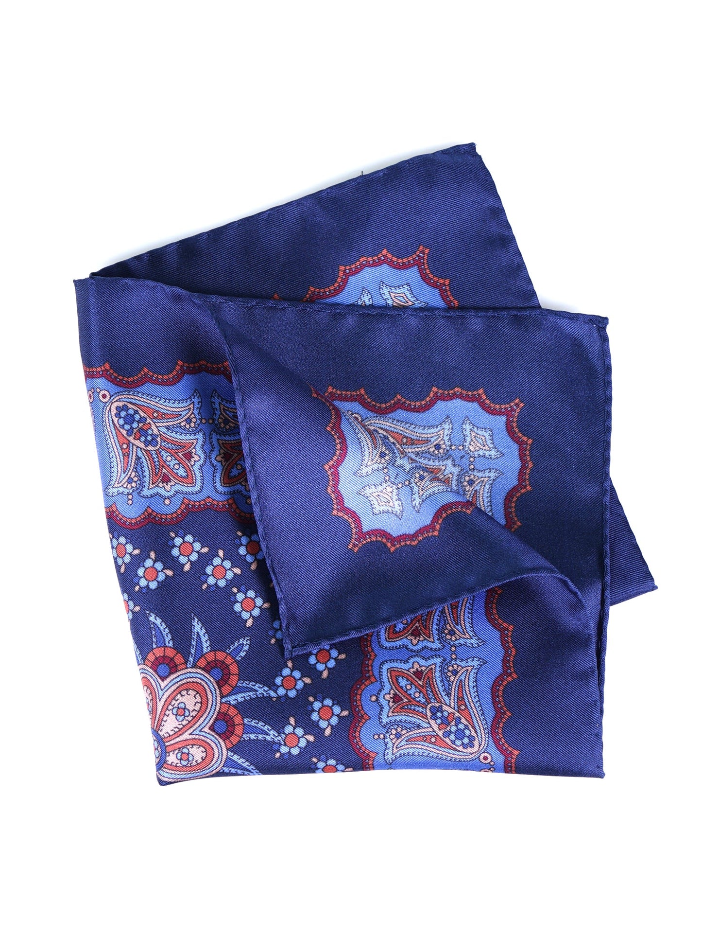 Blue Printed Pure Silk Pocket Square ROMILDO