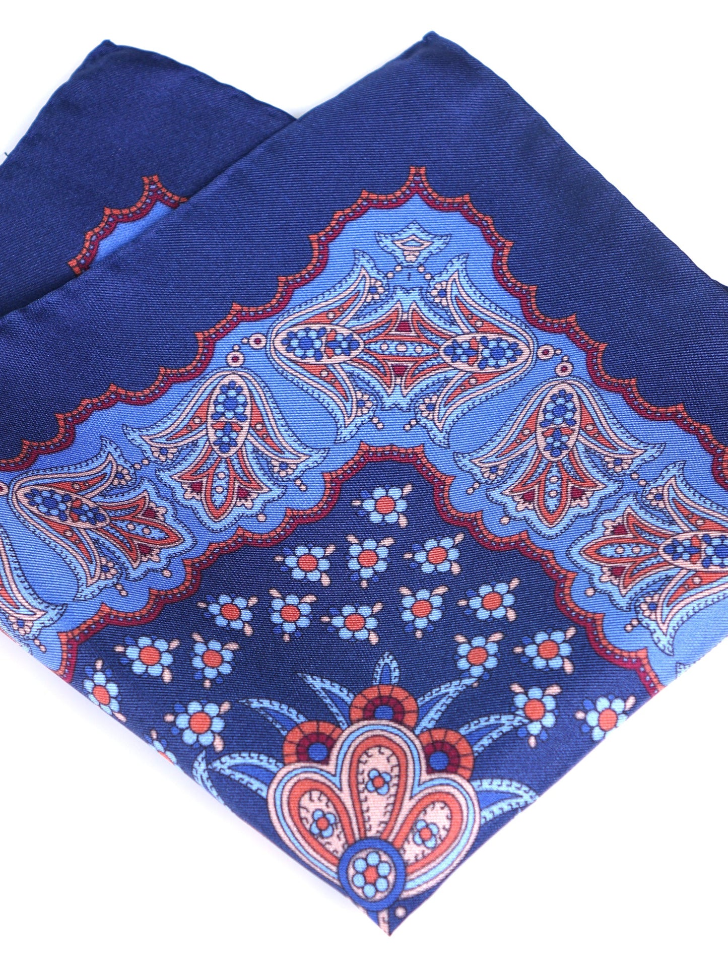 Blue Printed Pure Silk Pocket Square ROMILDO