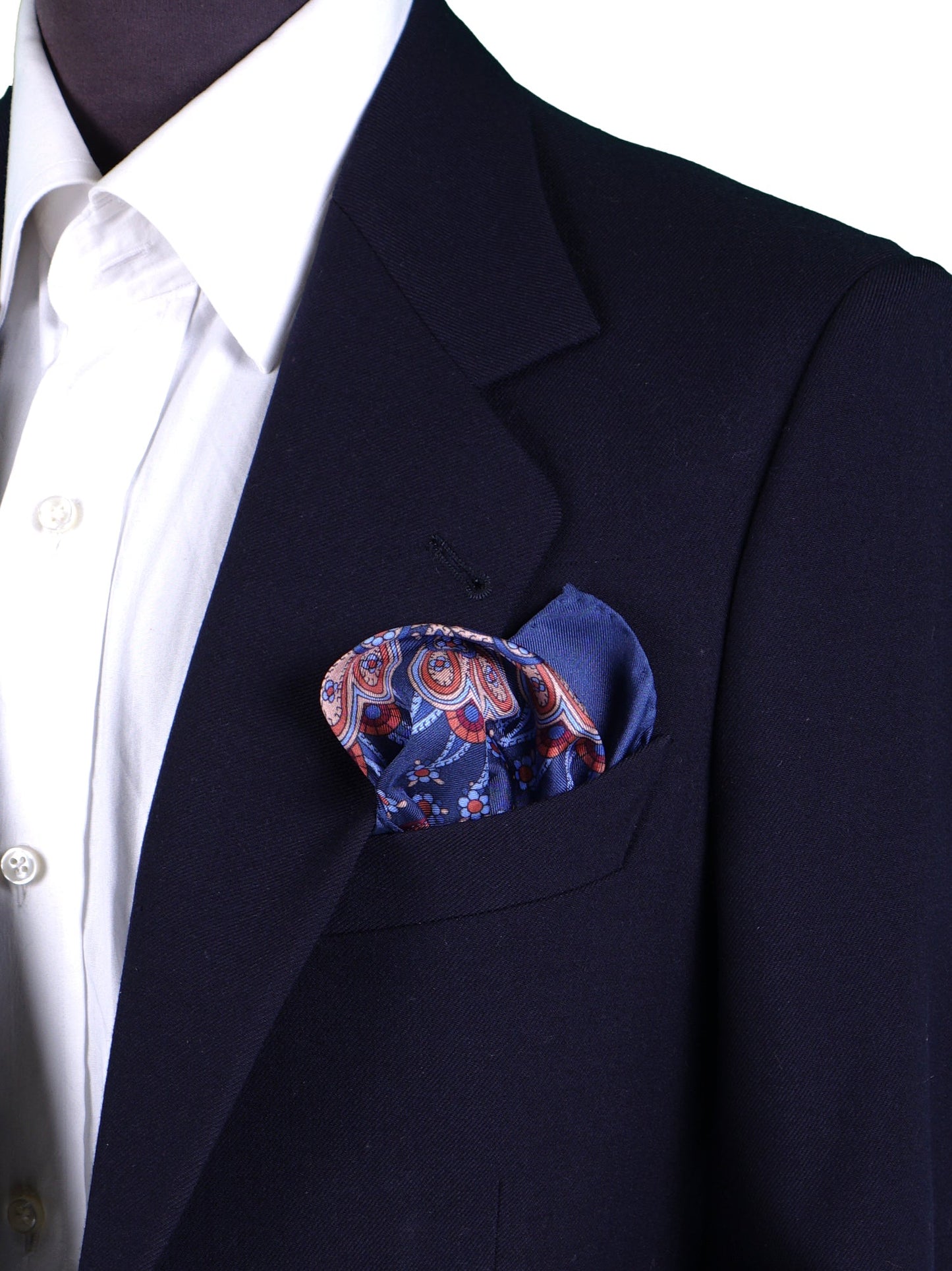 Blue Printed Pure Silk Pocket Square ROMILDO