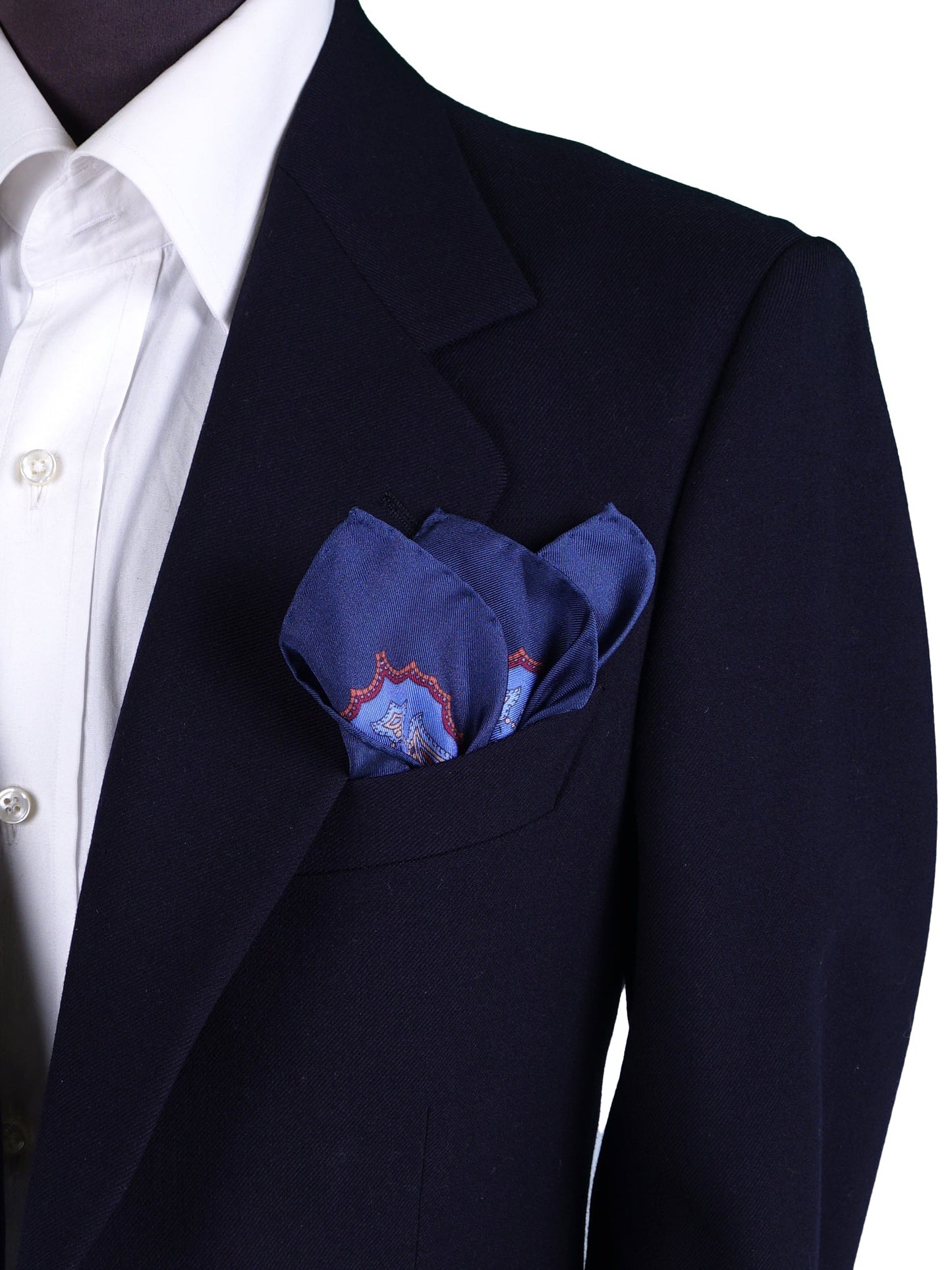 Blue Printed Pure Silk Pocket Square ROMILDO
