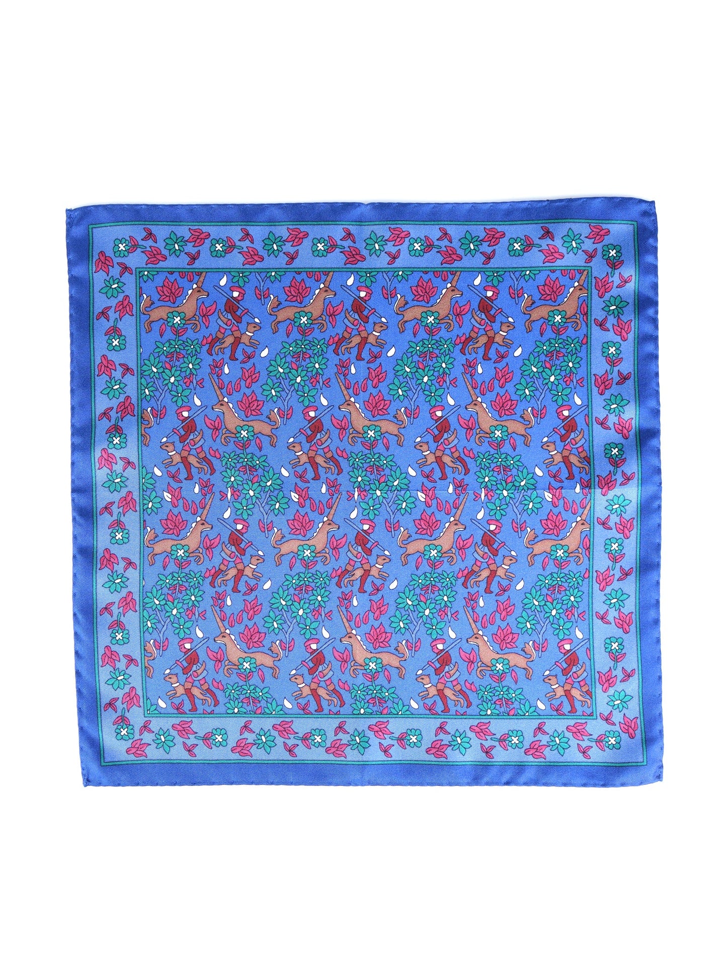 Blue Pocket Square in Pure Printed Silk UNICORN