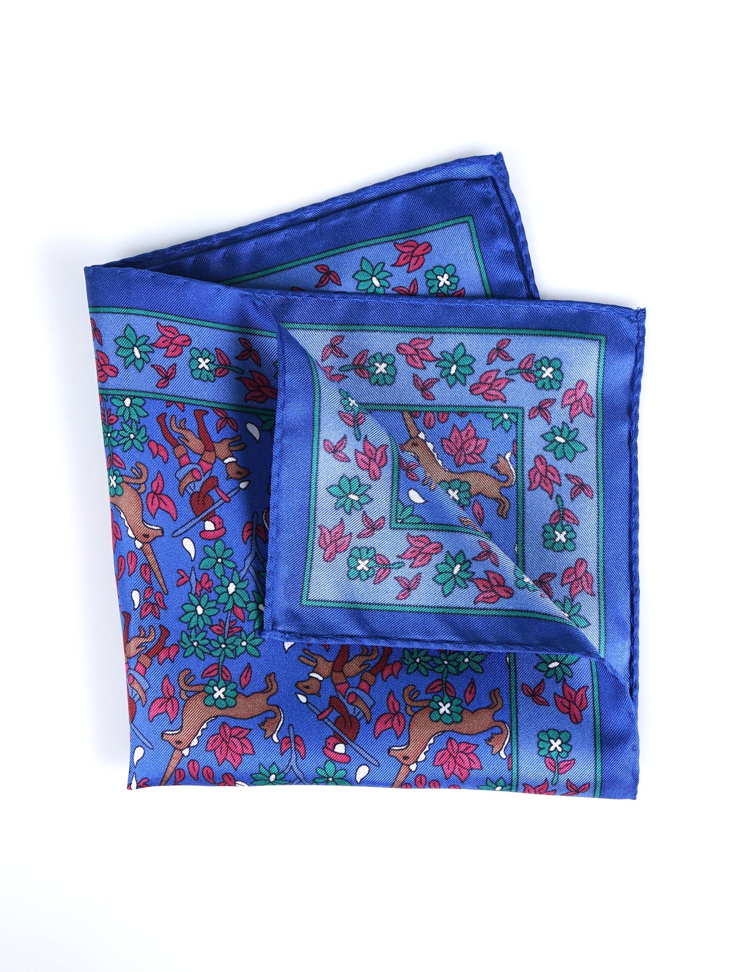 Blue Pocket Square in Pure Printed Silk UNICORN