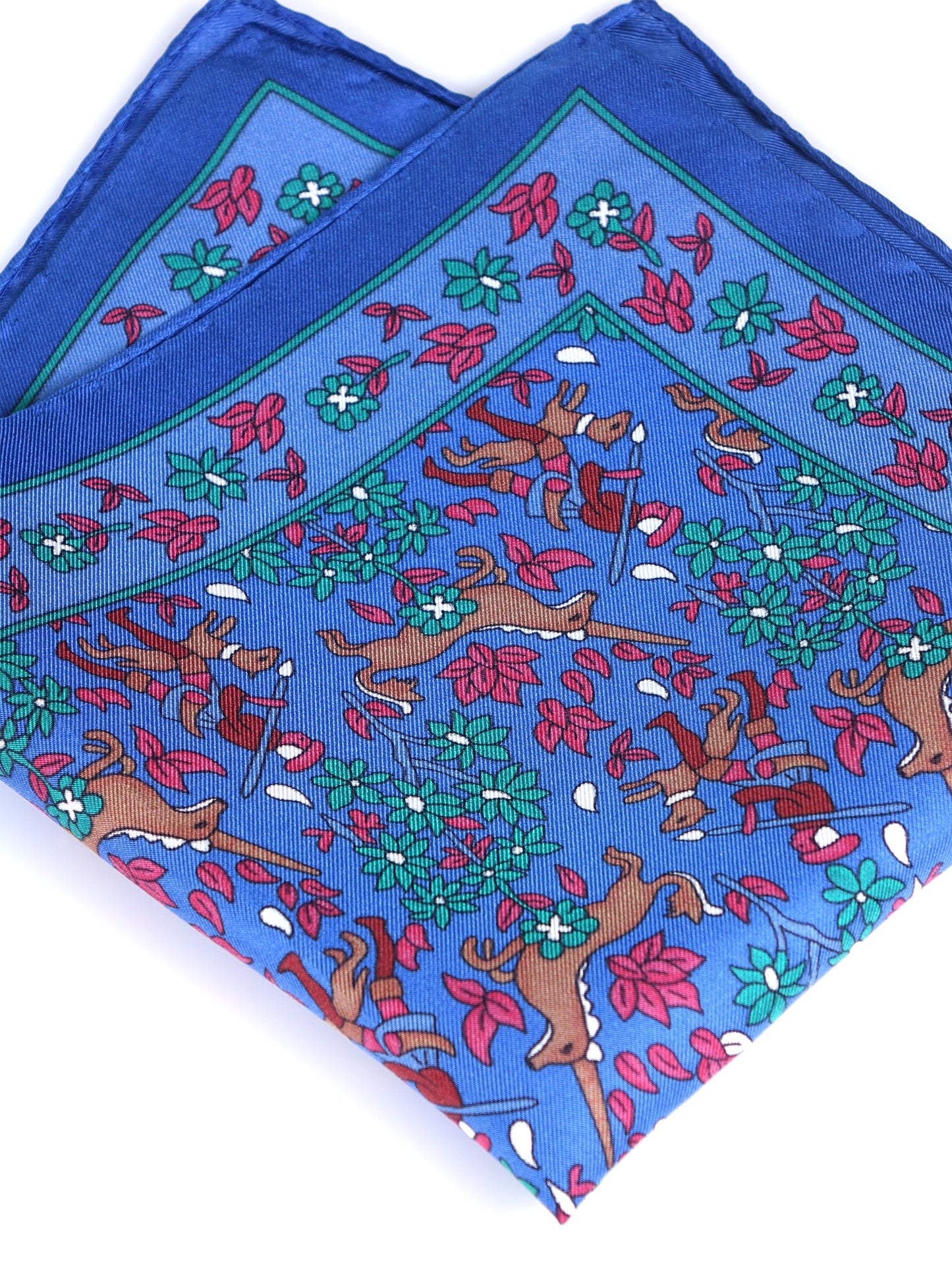 Blue Pocket Square in Pure Printed Silk UNICORN