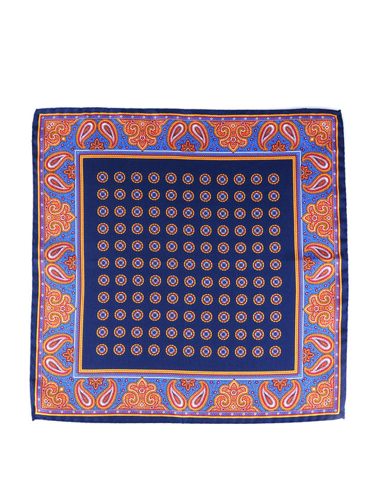 Blue Pocket Square in Pure Printed Silk MIMMO