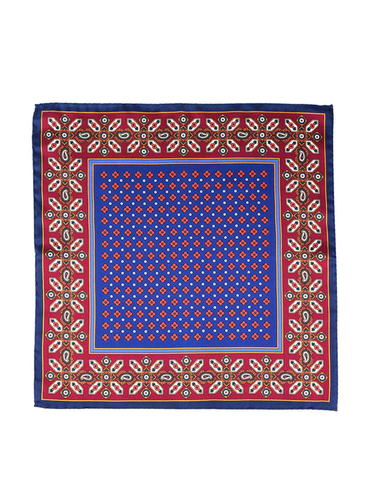 Blue Pocket Square in Pure Printed Silk ROSARIO