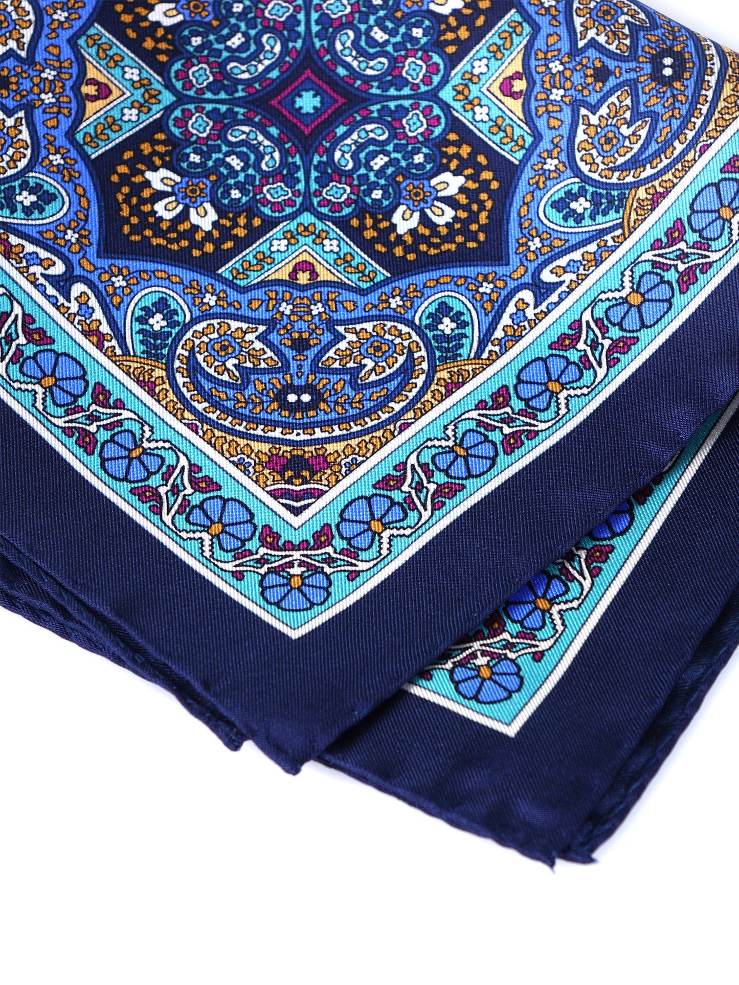 Blue Pocket Square in Pure Printed Silk MADIKA