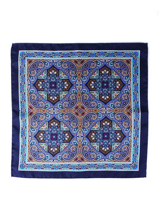 Blue Pocket Square in Pure Printed Silk MADIKA