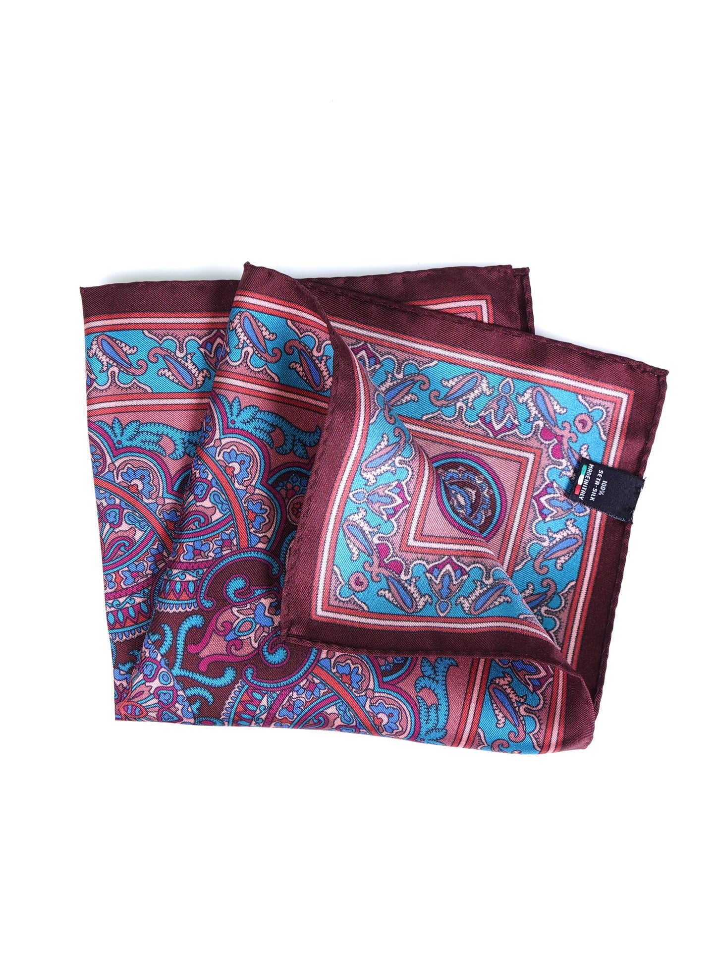 Brown Pocket Square in Pure Printed Silk FABIO