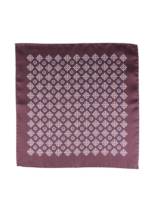 Brown Pocket Square in Pure Printed Silk HOFFMAN