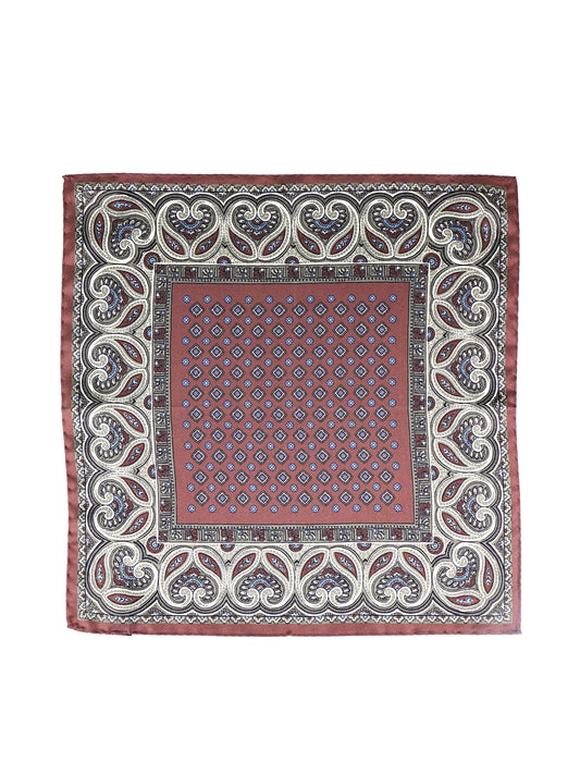 Brown Pocket Square in 100% Printed Silk GAVINO