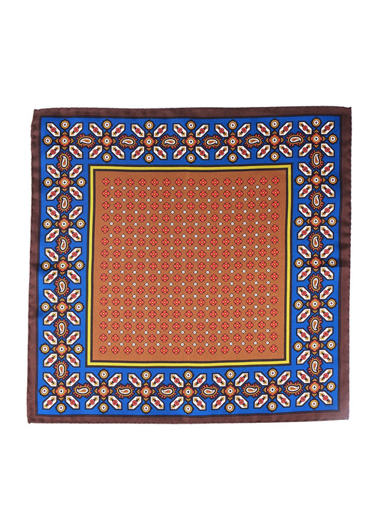 Brown Pocket Square in Pure Printed Silk ROSARIO