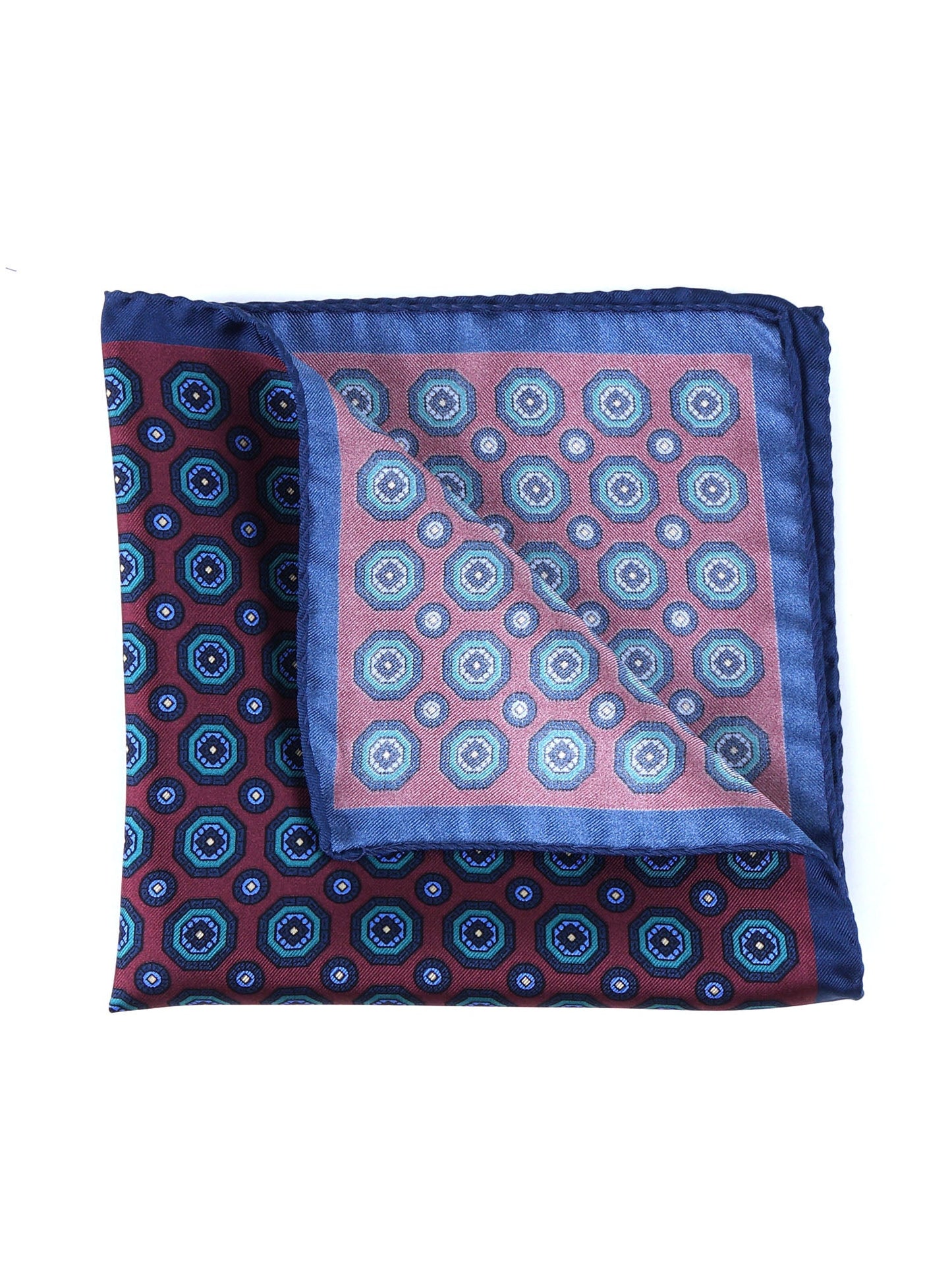 Burgundy Printed Silk Pocket Square NINETTA