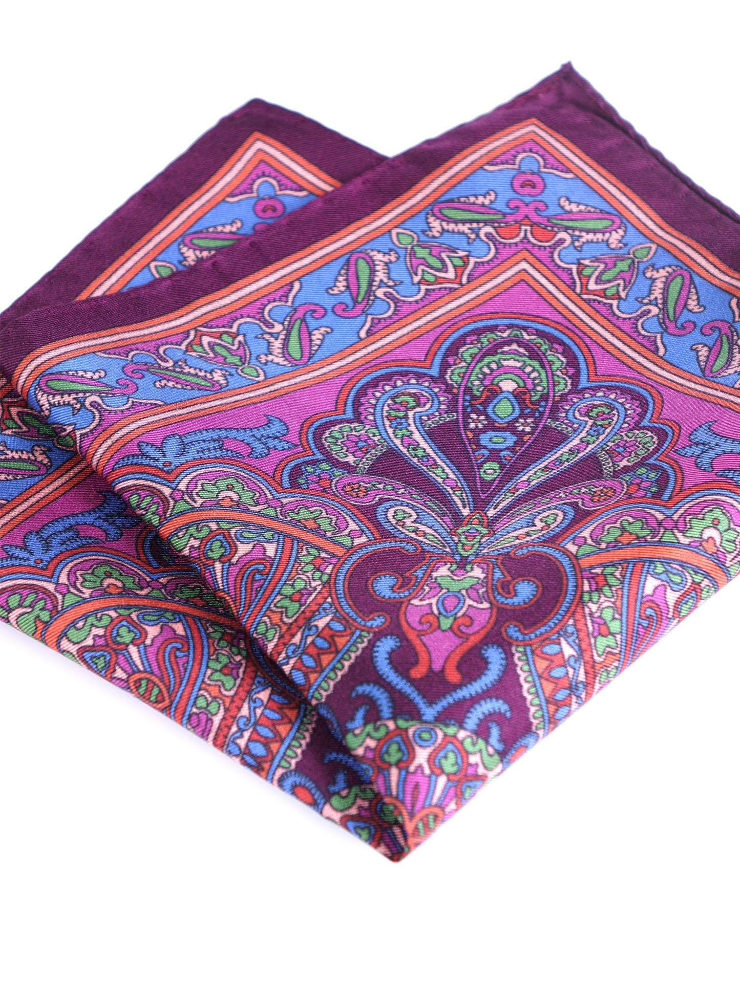 Burgundy Pocket Square in 100% Printed Silk FABIO