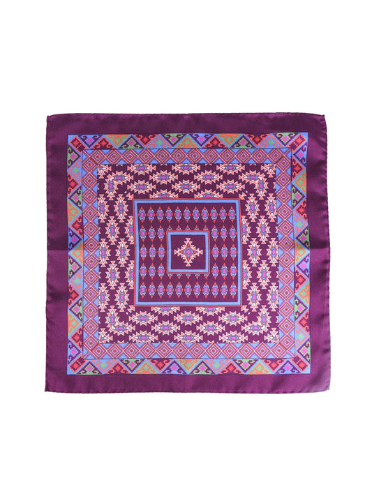 Burgundy Pocket Square in Pure Printed Silk ETNICO