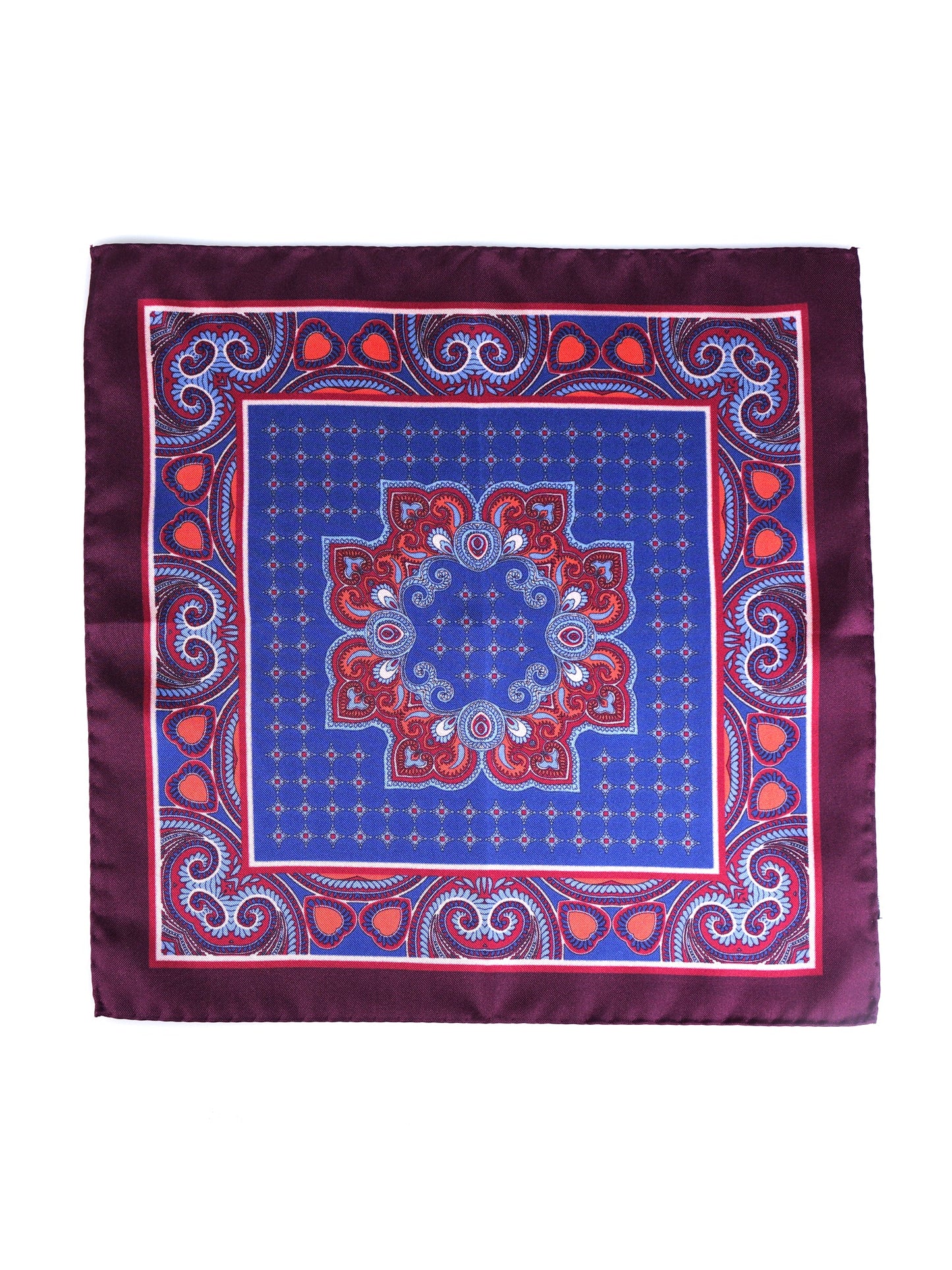 Dark Red Pocket Square in Pure Printed Silk SALVIO