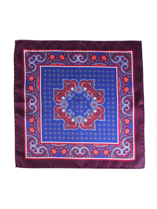 Dark Red Pocket Square in Pure Printed Silk SALVIO