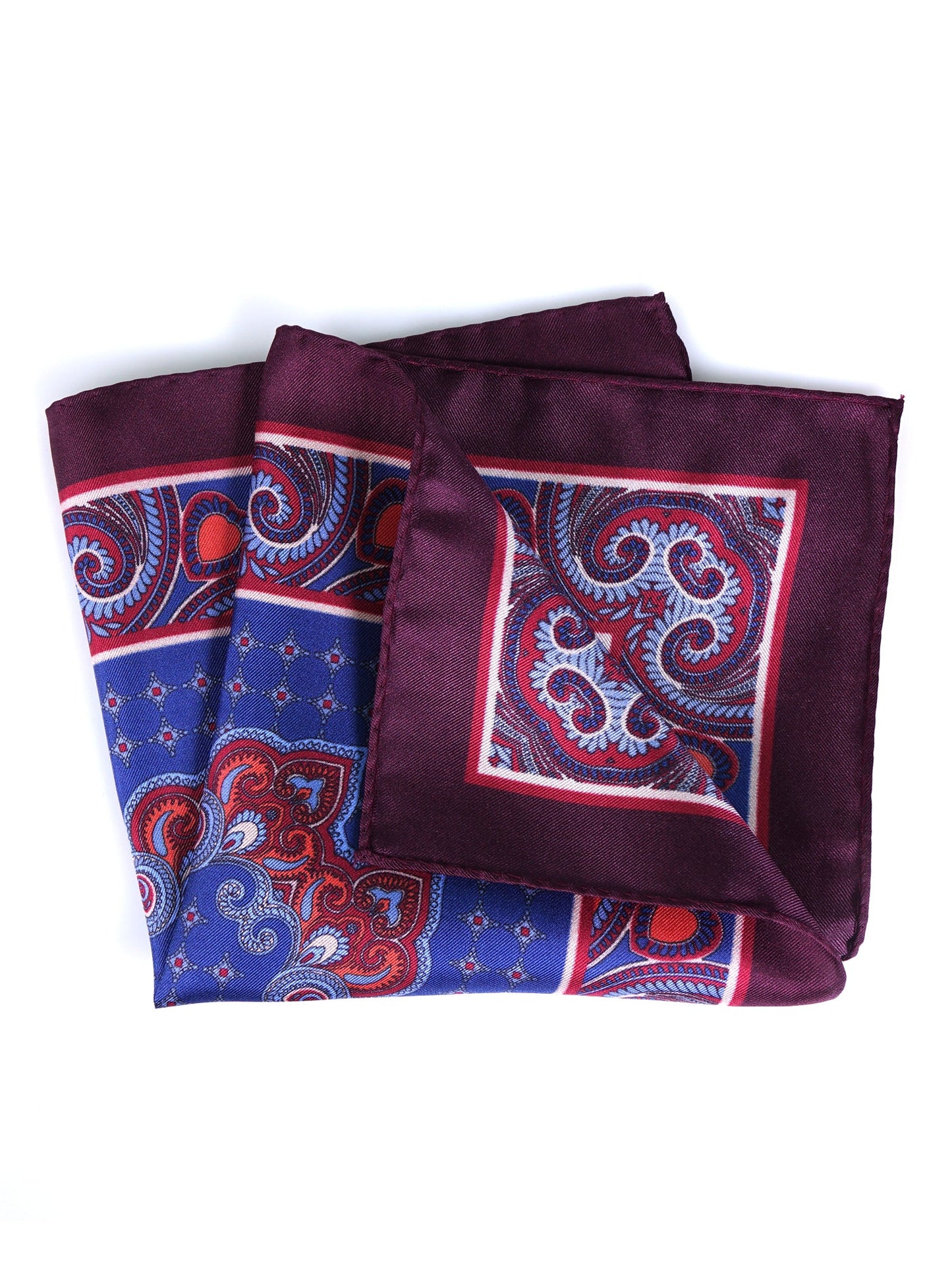 Dark Red Pocket Square in Pure Printed Silk SALVIO