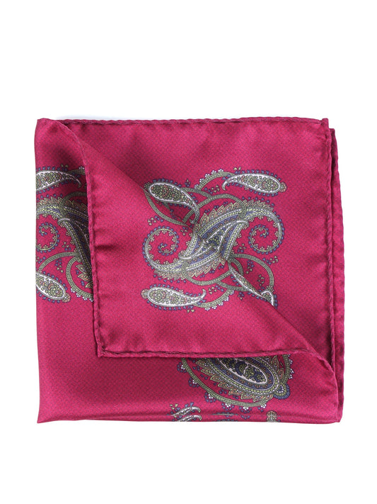 Dark Red Silk Printed Pocket Square ROSITA