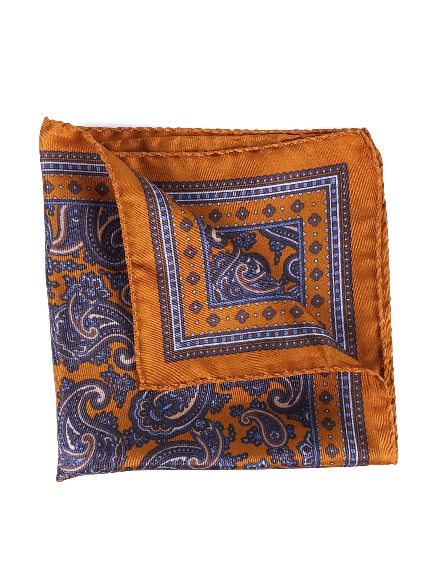 Orange Printed Silk Pocket Square FOSTER