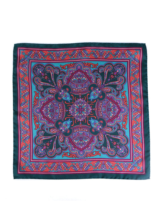 Green Pocket Square in Pure Printed Silk SAMBA