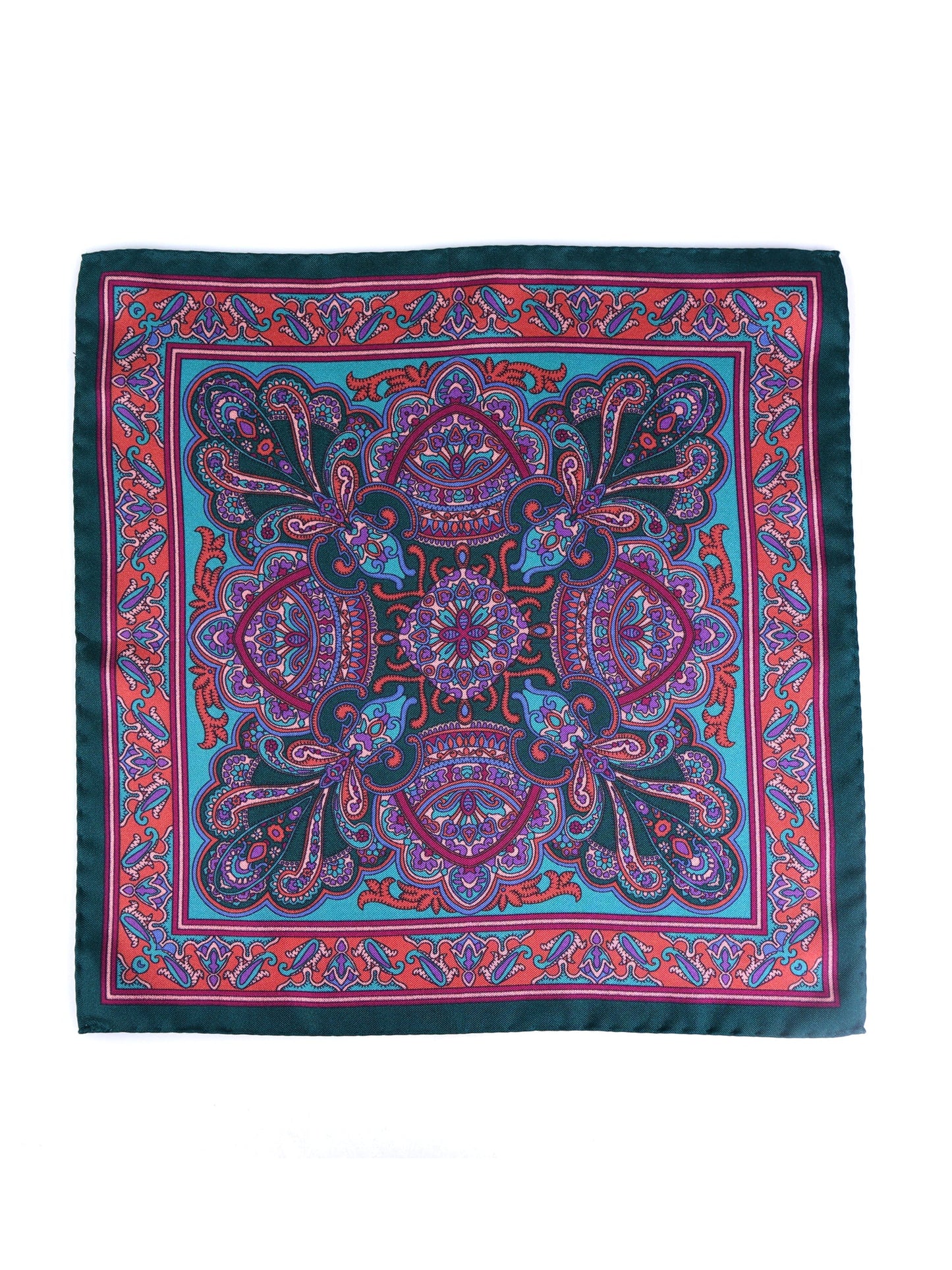 Green Pocket Square in Pure Printed Silk FABIO