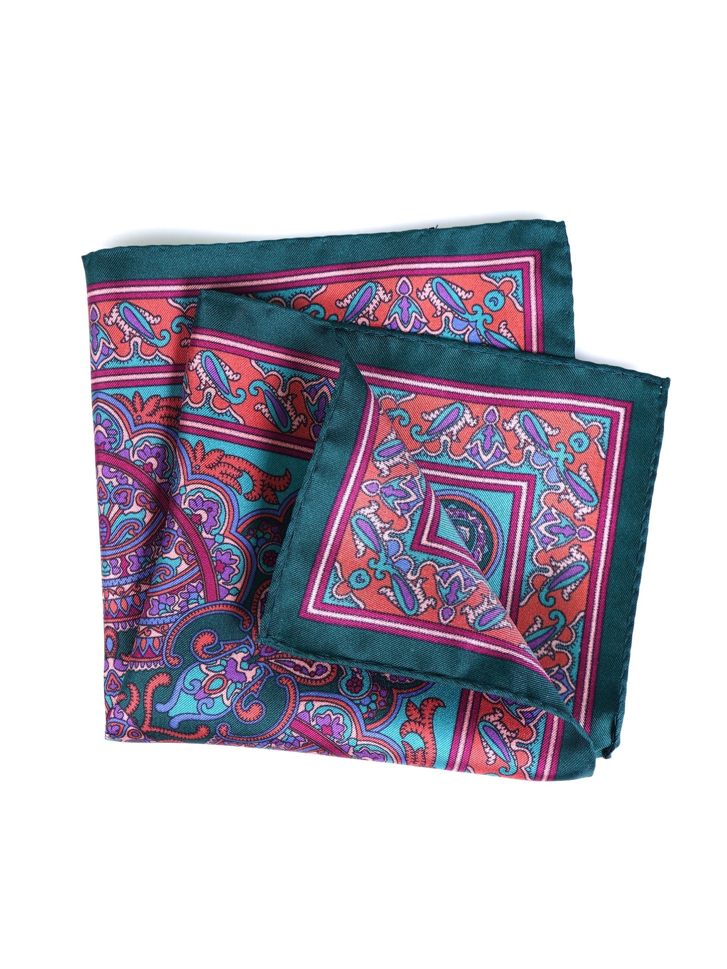 Green Pocket Square in Pure Printed Silk SAMBA