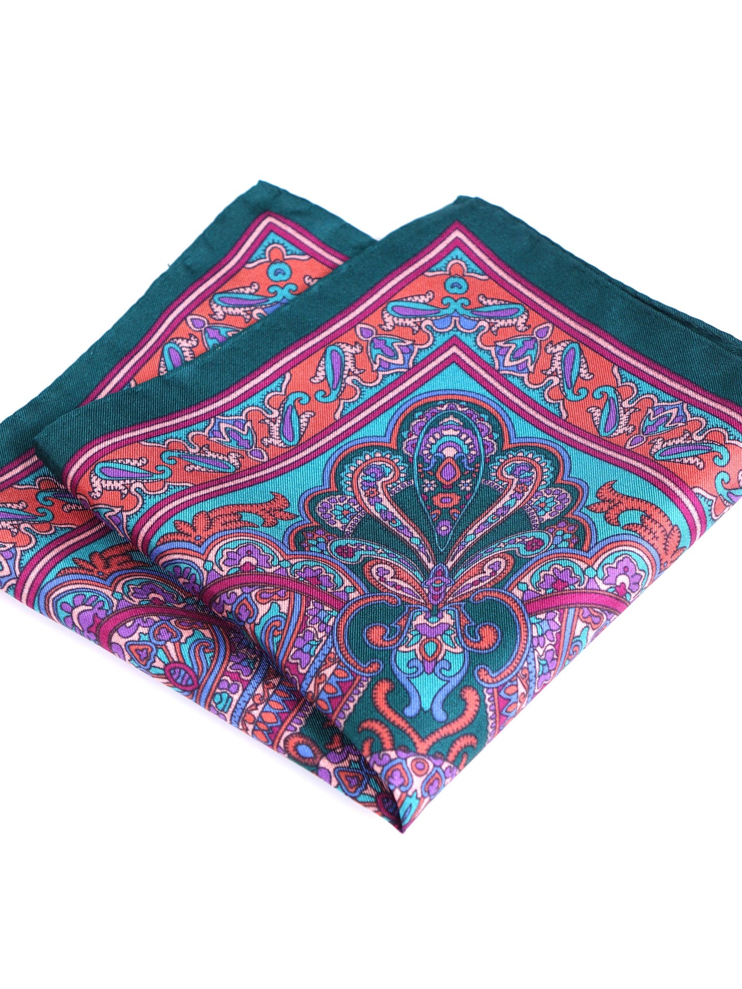 Green Pocket Square in Pure Printed Silk FABIO