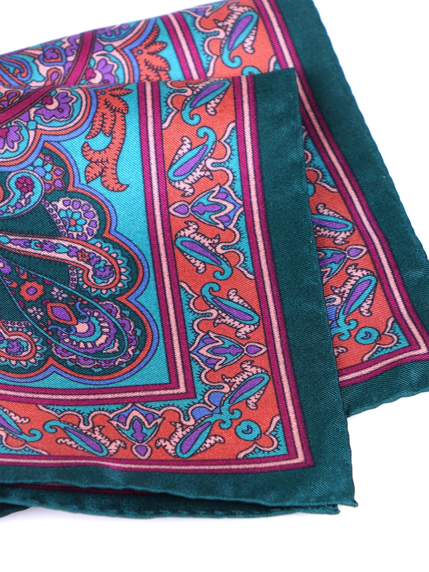 Green Pocket Square in Pure Printed Silk FABIO