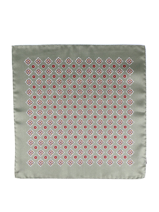 Green Pocket Square in Pure Printed Silk HOFFMAN