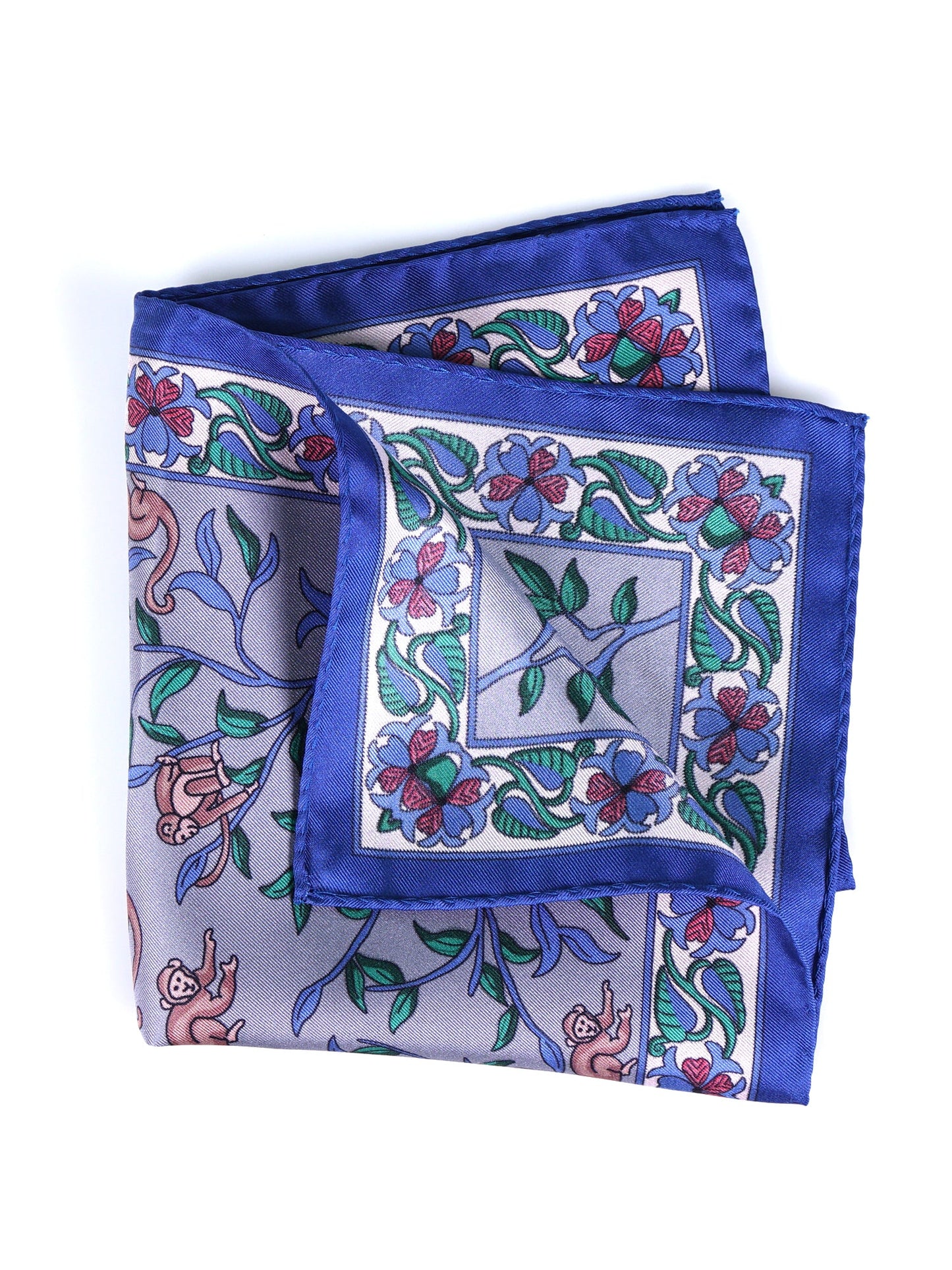 Gray Pocket Square in Pure Printed Silk MONKEY