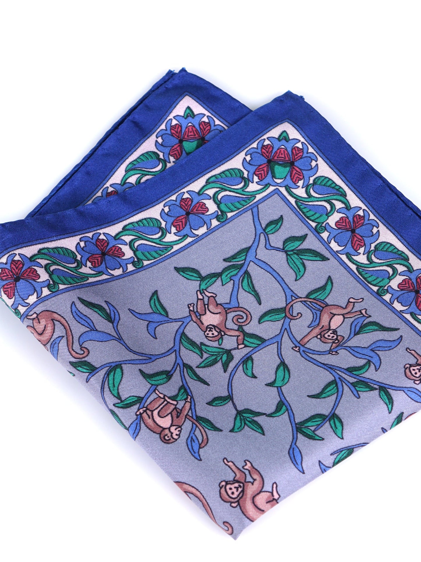 Gray Pocket Square in Pure Printed Silk MONKEY