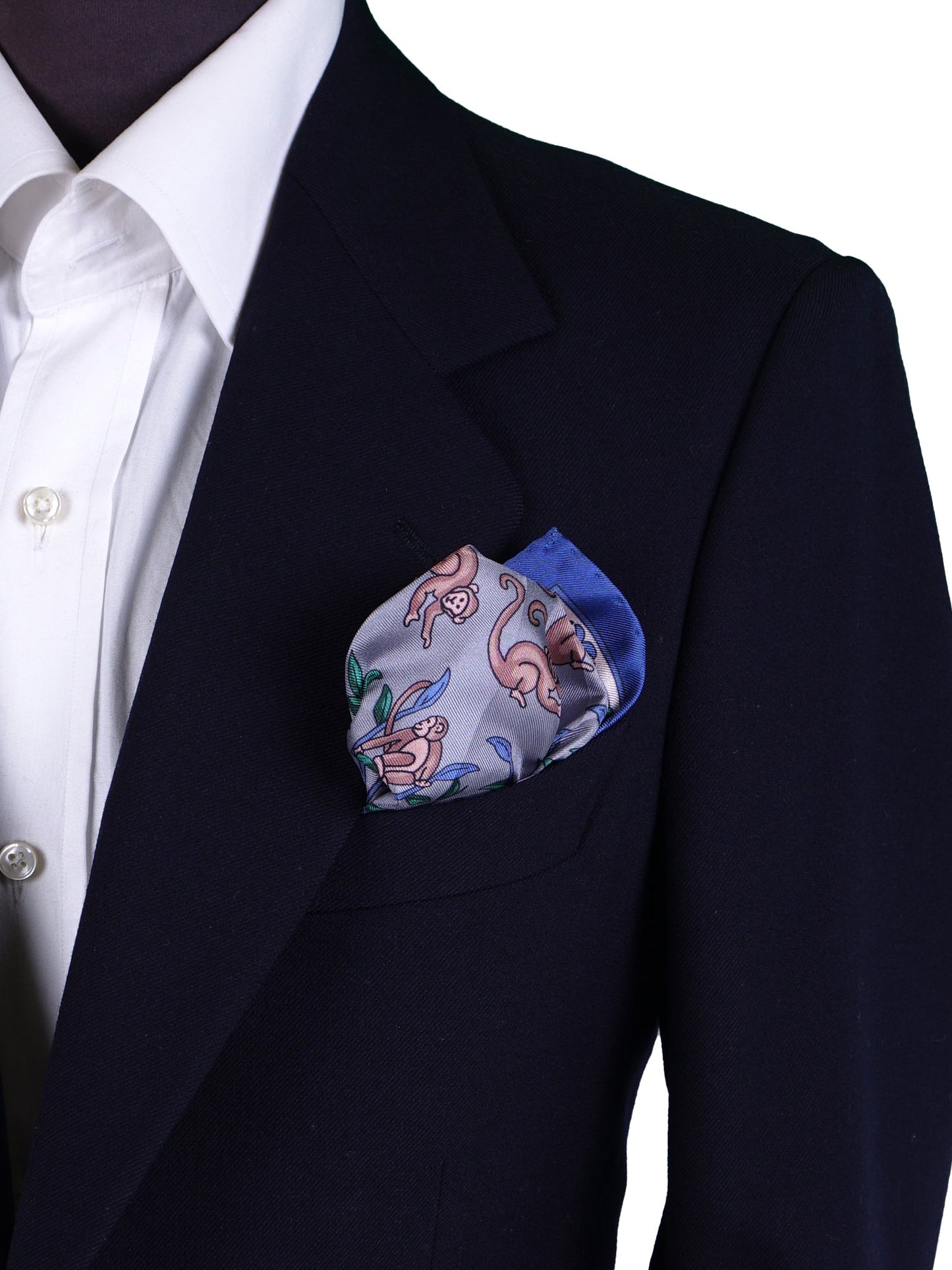 Gray Pocket Square in Pure Printed Silk MONKEY