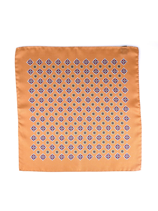 Orange Pocket Square in Pure Printed Silk HOFFMAN