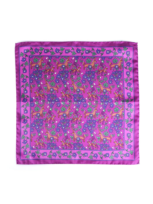 Pink Pocket Square in Pure Printed Silk UNICORN