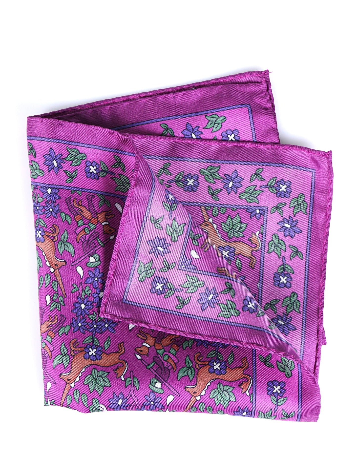 Pink Pocket Square in Pure Printed Silk UNICORN