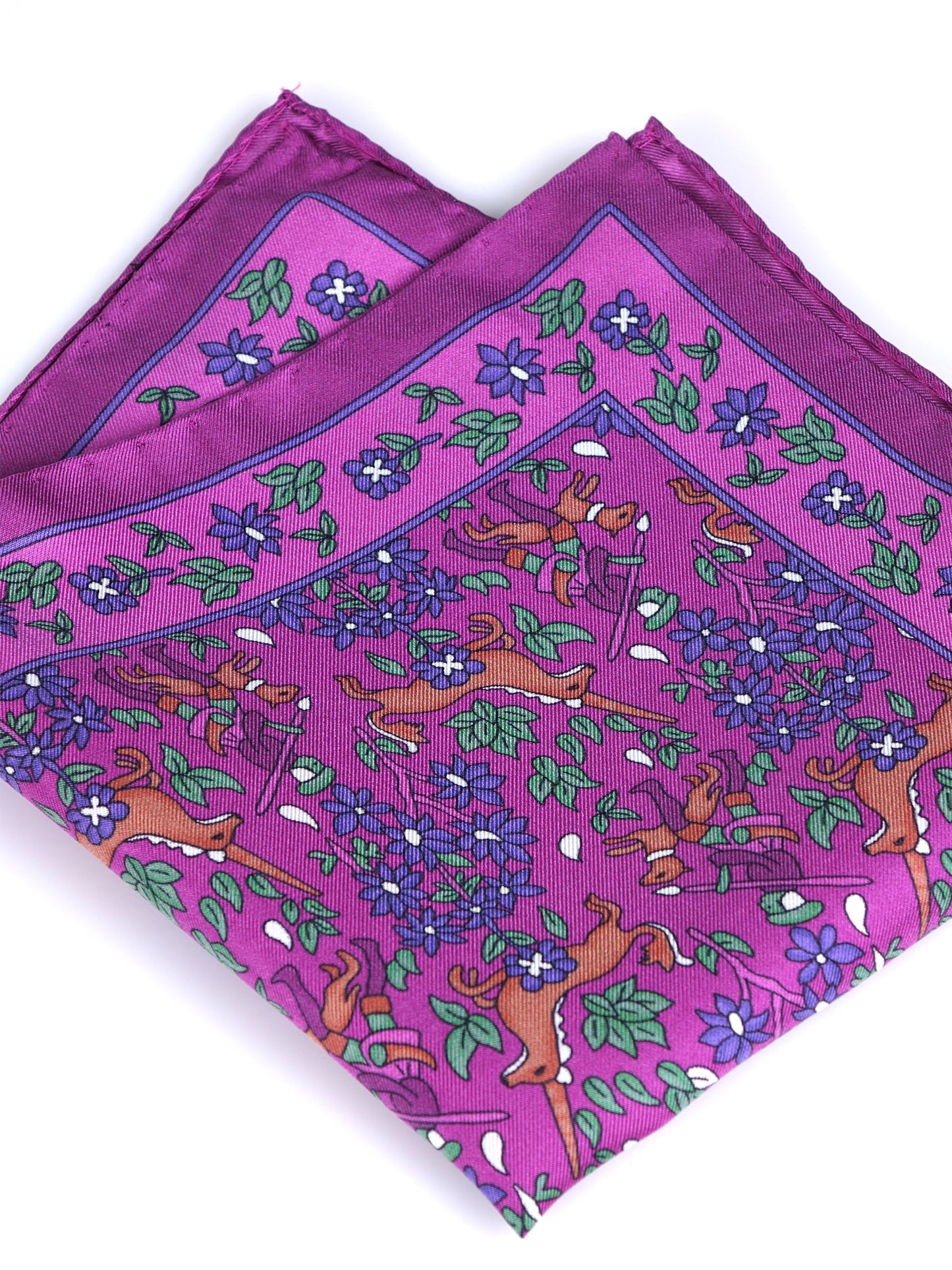 Pink Pocket Square in Pure Printed Silk UNICORN