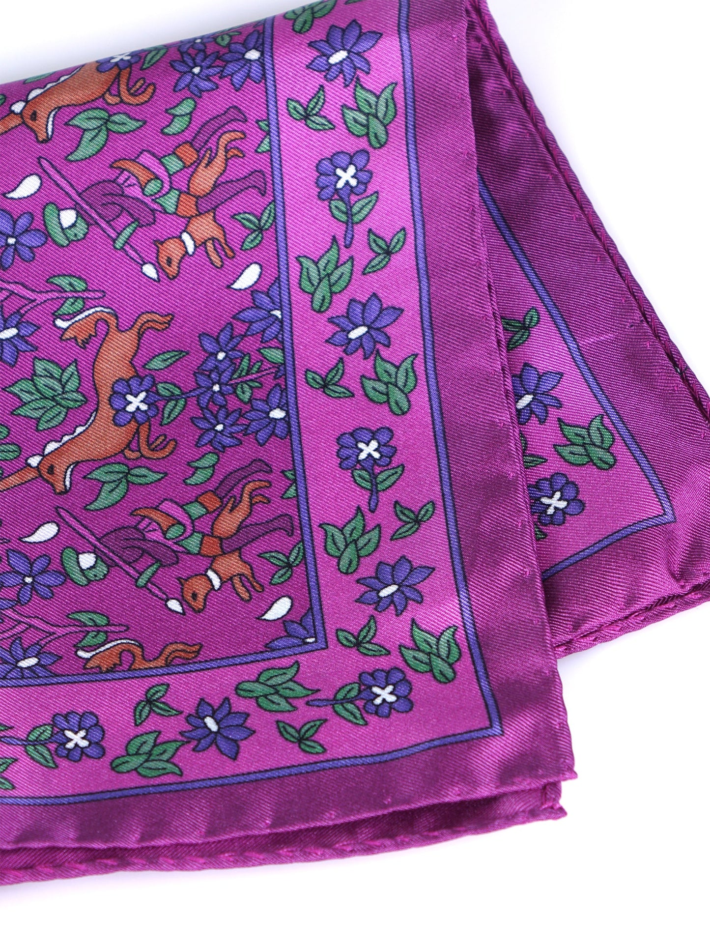 Pink Pocket Square in Pure Printed Silk UNICORN