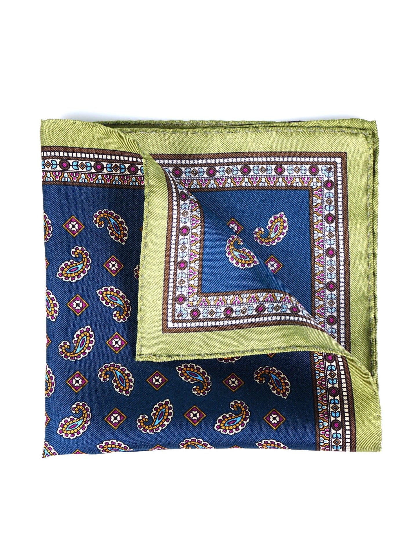 Petrol green pocket square in pure silk printed MILAGO