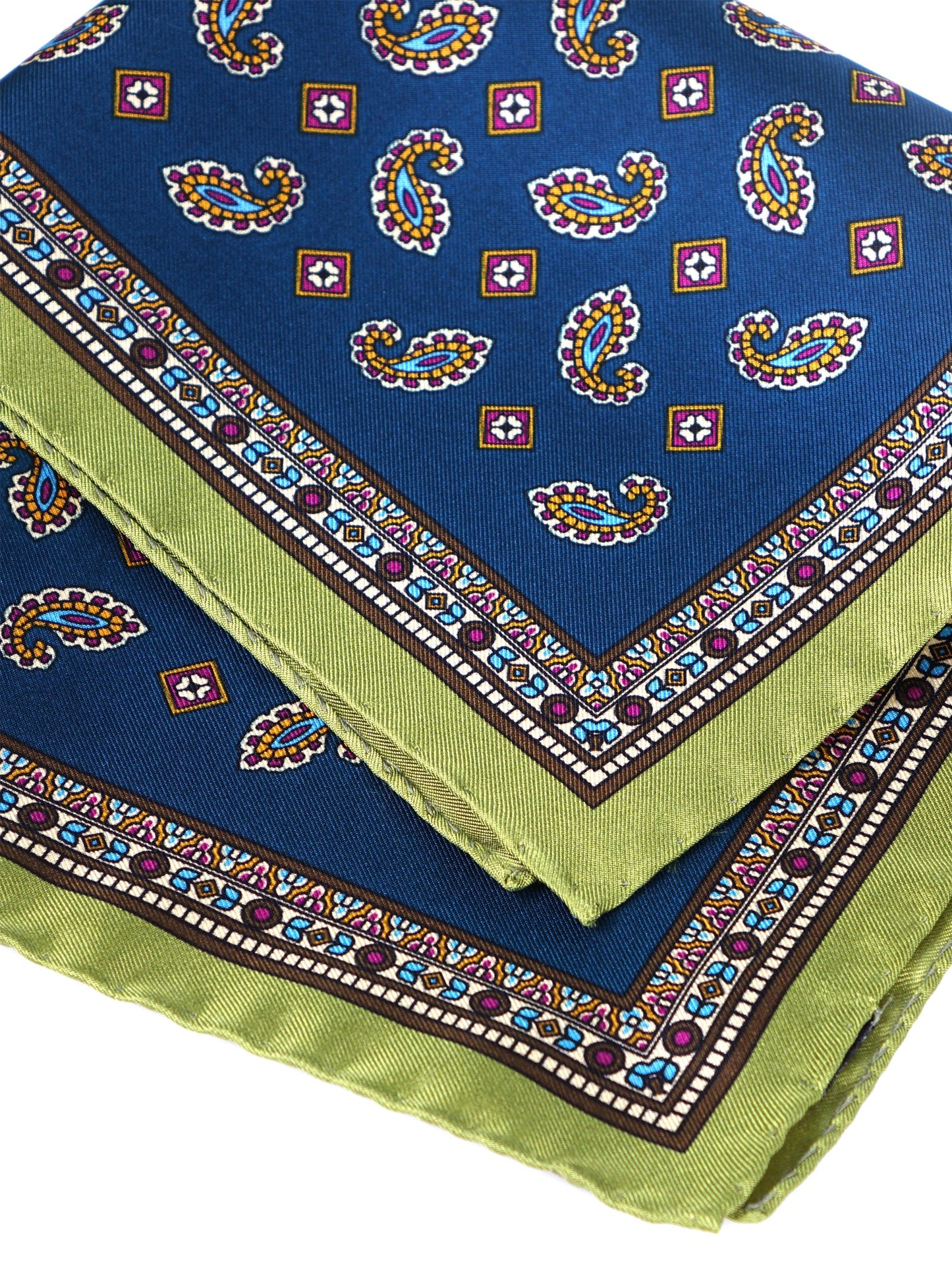 Petrol green pocket square in pure silk printed MILAGO