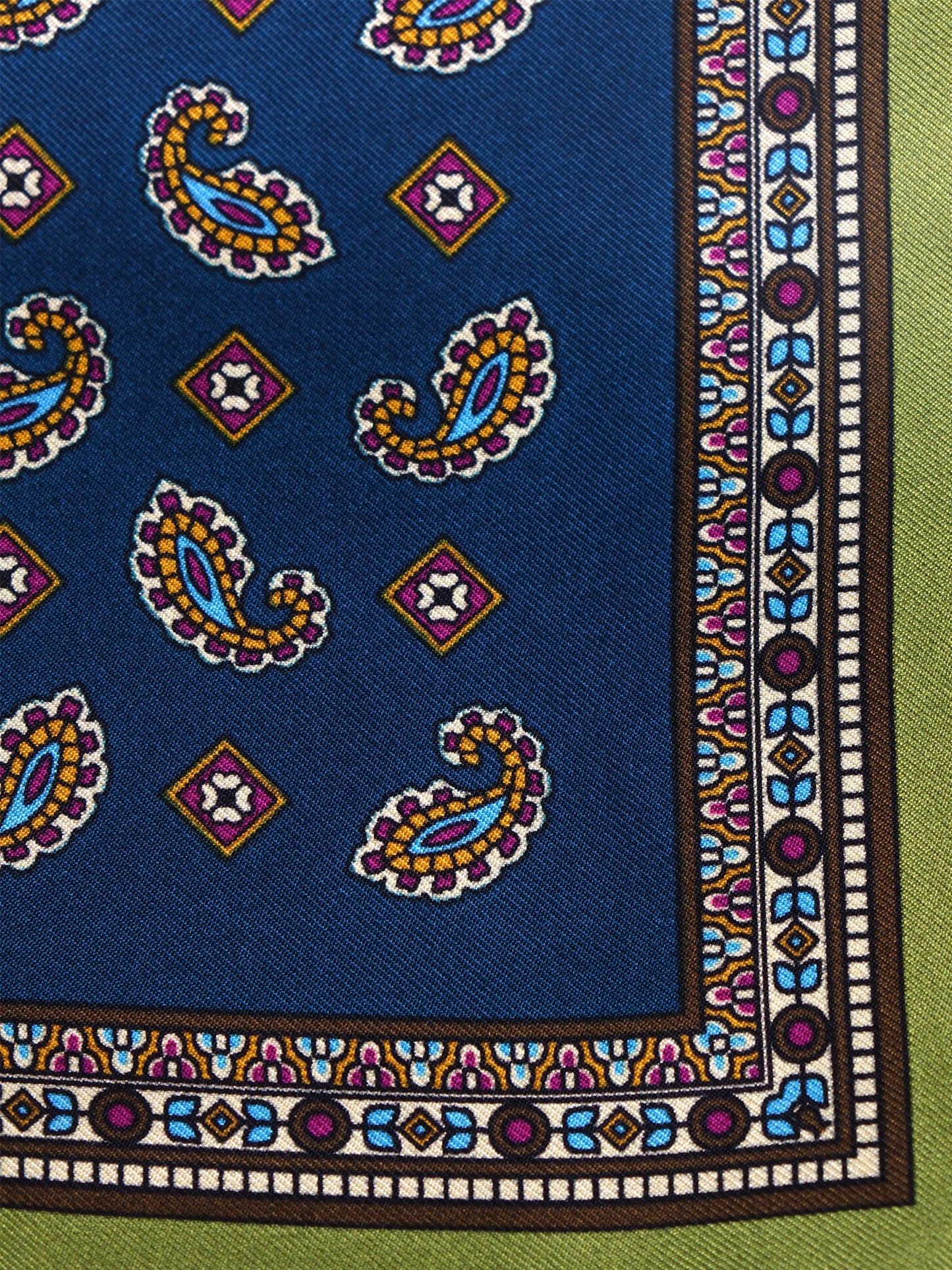 Petrol green pocket square in pure silk printed MILAGO